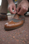 Peaky Grey Estate Men's Tweed Brogue Shoe With Brown Leather