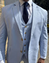 3 Piece Sky Blue Linen Mens Suit