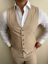 3 Piece Linen Sand Brown/Beige Suit (Pre-order)